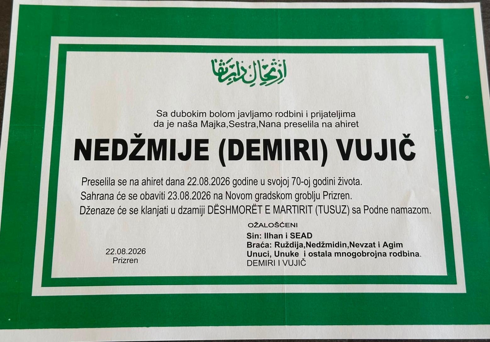 Njoftim për vdekjen