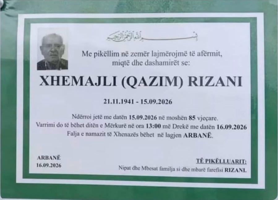 Njoftim për vdekjen