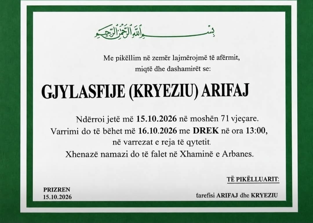Njoftim për vdekjen